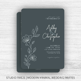Invitación Boda todo en uno de esquema de follaje gris modern