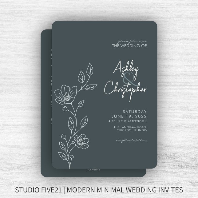 Invitación Boda todo en uno de esquema de follaje gris modern (Subido por el creador)