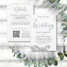 Invitación Boda todo en uno de eucalipto azul acuarela