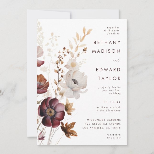 Invitación Boda todo en uno de la floral otoño (Anverso)