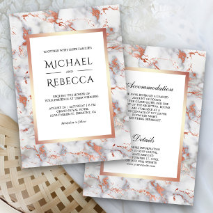 Invitación Boda Todo en Uno de Mármol Blanco y Oro Rosa