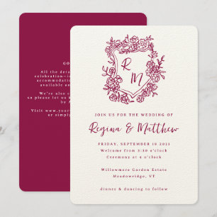Invitación Boda todo en uno del monograma Escudo dibujado a m