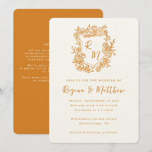 Invitación Boda todo en uno del monograma Escudo dibujado a m