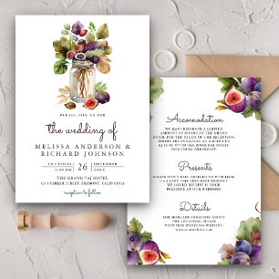 Invitación Boda Todo en Uno en Tarro de Mason de Higo Púrpura