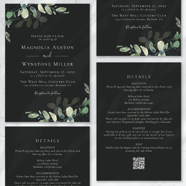 Invitación Boda Todo en Uno Eucalipto Gris (Subido por el creador)