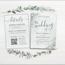 Invitación Boda Todo en Uno Eucalipto Verde Salvia