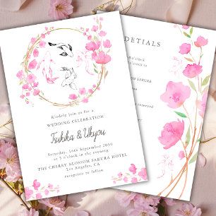 Invitación Boda Todo En Uno Flor De Cerezo Koi Pez Japón