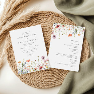 Invitación Boda Todo En Uno Flor Silvestre Malva