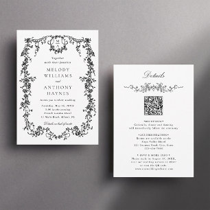 Invitación Boda Todo en Uno Francesa Victoriana Blanco y Negr