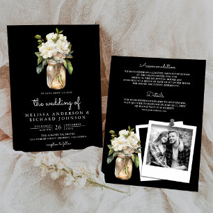 Invitación Boda Todo en Uno Frasco de Mason Magnolia Blanca N