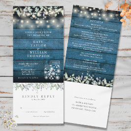 Invitación Boda Todo En Uno Frascos de Mason con Follaje Rúst