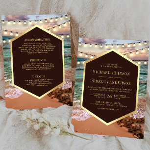 Invitación Boda Todo en Uno Luces de Cuerda de Puesta de Sol 