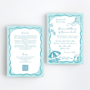 Invitación Boda todo en uno QR RSVP con mano Verde azulada de