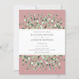 Invitación Boda Todo en Uno Rosa Rubor Eucalipto