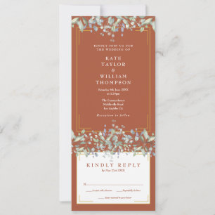 Invitación Boda Todo en Uno Sage Lilac Follaje Terracota