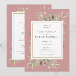 Invitación Boda Todo En Uno Verde Botánico Rosa Polvoriento 
