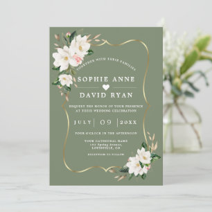 Invitación Boda Todo Incluido de Magnolia Blanca y Verde Salv
