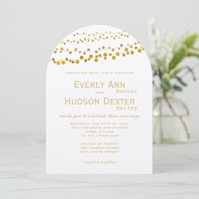 Invitación Boda Tones Garland de oro moderno (Anverso de pie)