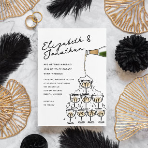 Invitación Boda Torre de Champán Dibujada a Mano Caprichosa