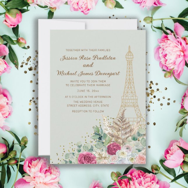 Invitación Boda Torre Eiffel París Verde Menta Francia (Subido por el creador)
