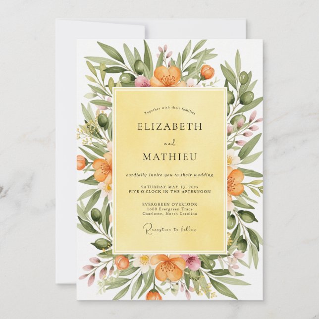 Invitación Boda toscana soleada y amarilla (Anverso)