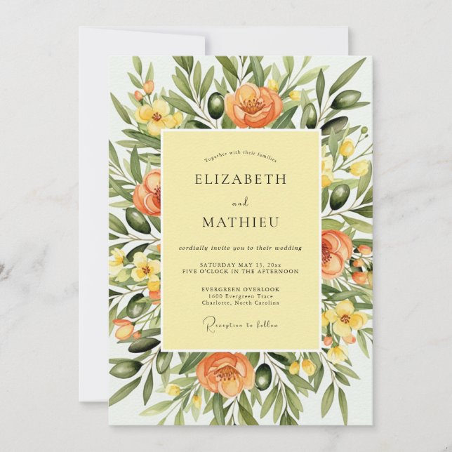 Invitación Boda Toscana Verde Oliva Lujuriosa (Anverso)