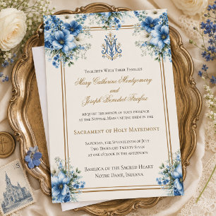 Invitación Boda Tradicional Católica Azul Marian
