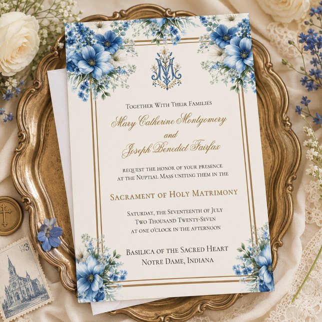 Invitación Boda Tradicional Católica Azul Marian  (Subido por el creador)