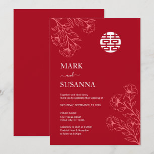 Invitación Boda Tradicional China Floral Shuang Xi