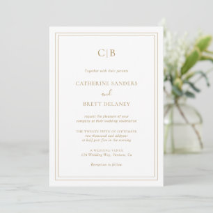 Invitación Boda tradicional con monograma dorado elegante