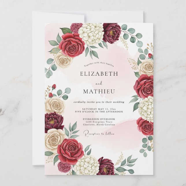 Invitación Boda Tradicional de Borgoña Pulida (Anverso)