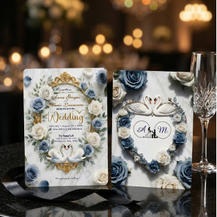 Invitación Boda tradicional de cisnes de silueta de cresta re