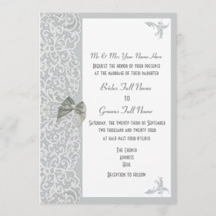 Invitación Boda tradicional de encaje gris y blanco plateado