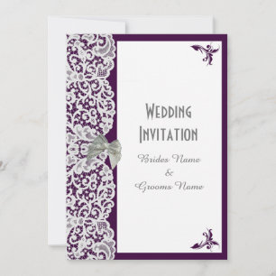 Invitación Boda tradicional de encaje morado y blanco brillan