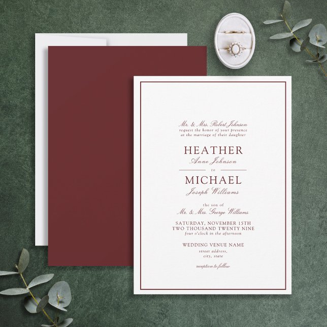 Invitación Boda tradicional de escritura burdeos clásica (Subido por el creador)