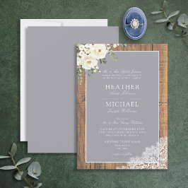 Invitación Boda tradicional de guion de encaje de madera gris
