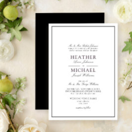 Invitación Boda tradicional de guiones clásicos en blanco y n