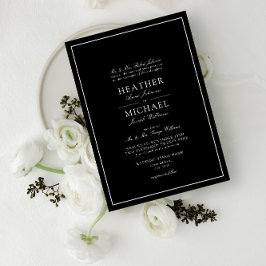 Invitación Boda tradicional de guiones clásicos en blanco y n