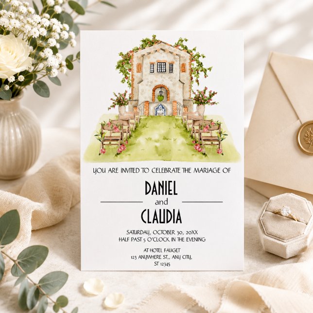 Invitación Boda tradicional de iglesia con acuarela (Subido por el creador)
