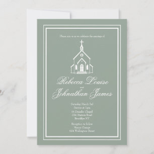 Invitación Boda tradicional de iglesia en verde salvia y blan