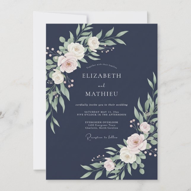 Invitación Boda tradicional de invierno azul marino (Anverso)