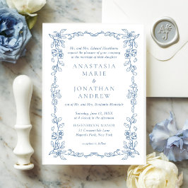 Invitación Boda tradicional de la cosecha azul formal