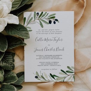 Invitación Boda tradicional de rama de oliva moderna