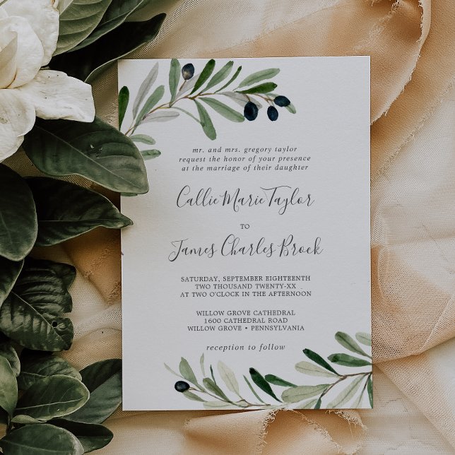 Invitación Boda tradicional de rama de oliva moderna (Subido por el creador)