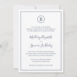 Invitación Boda tradicional de un solo tono azul marino elega