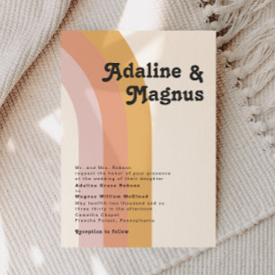 Invitación Boda tradicional del arcoiris de los 70 en Retro M