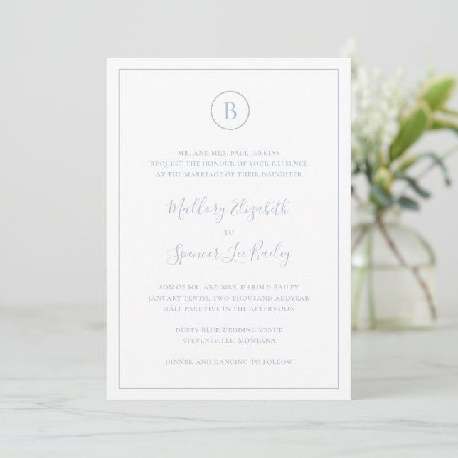 Invitación Boda tradicional Dusty Blue Elegant (Anverso de pie)