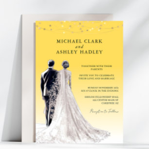 Invitación Boda tradicional elegante amarilla de novia y novi