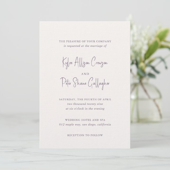 Invitación Boda tradicional elegante Kylee Mauve (Anverso de pie)