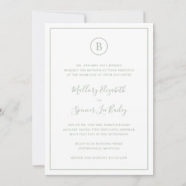 Invitación Boda Tradicional Elegante Verde Salvia Todo En Uno